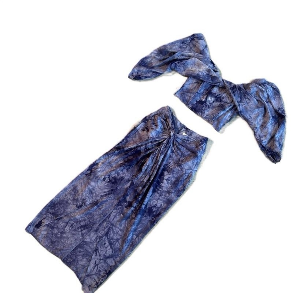 MS7 Blue Flowy Top and Skirt Set Size Small